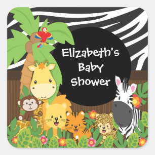 Jungle Safari Baby djur Baby Shower Stickers Fyrkantigt Klistermärke