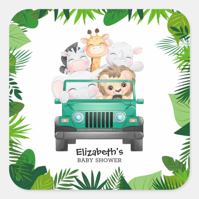 Jungle Safari Baby djur Fyrkantigt Klistermärke (Framsida)