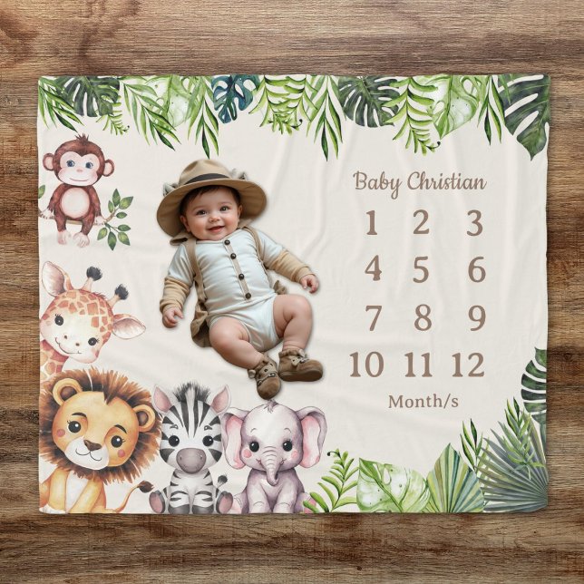 Jungle Safari Baby Milestone Fleece Blanket (Skapare uppladdad)