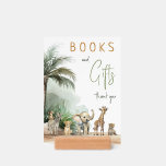 Jungle Safari Baby Shower Bokar and Gifts Sign<br><div class="desc">Vi presenterar vår djungelsafari-babydusch bokar och skyltinnehavare - perfekt för ett sött, , gender-neutralt firande! Det har ett modernt safari-djurstema med vackra djungeldjur som apa, elefant, giraffe, lejon, tiger och zebra. Med sitt enkla, boho-inspirerade vattenfärgslandskap är den här ljudet perfekt för att välkomna en liten pojke eller flicka. Den här...</div>