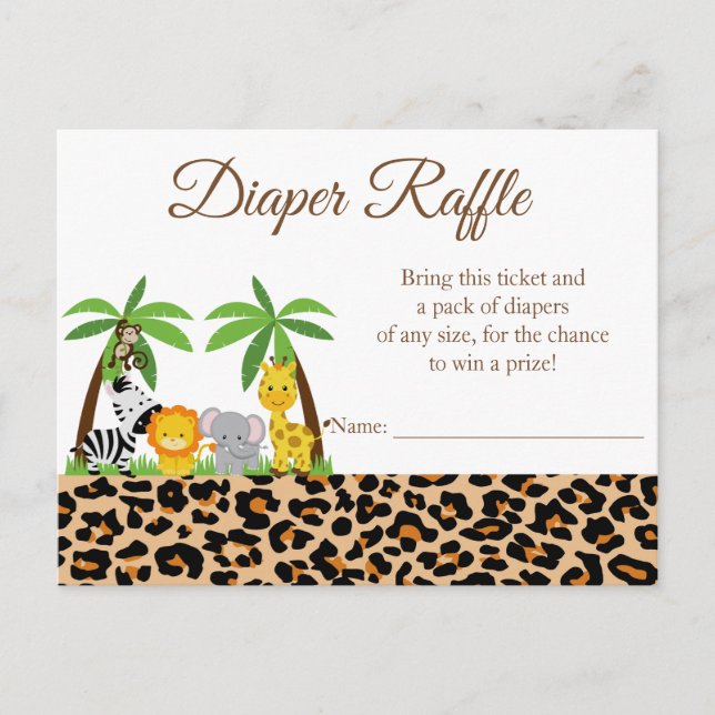 Jungle Safari Baby Shower Diaper Raffle Card Inbjudan Vykort (Framsida)