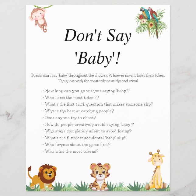 Jungle Safari Baby Shower Games Reklamblad (Framsidan)