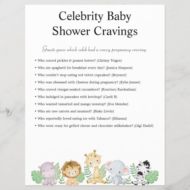 Jungle Safari Baby Shower Games Reklamblad (Framsidan)