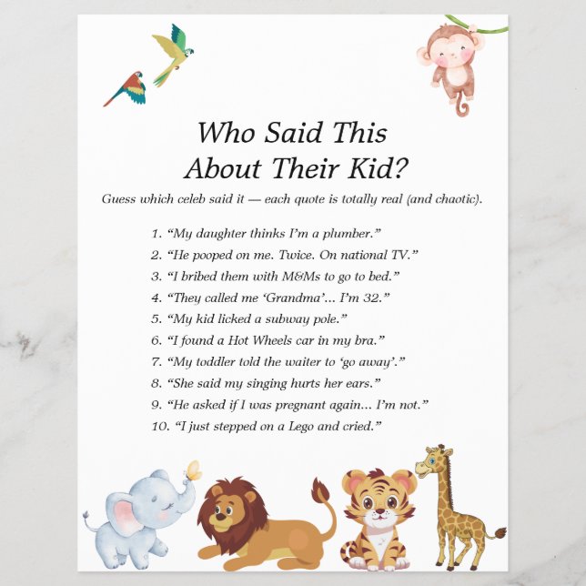 Jungle Safari Baby Shower Games Reklamblad (Framsidan)