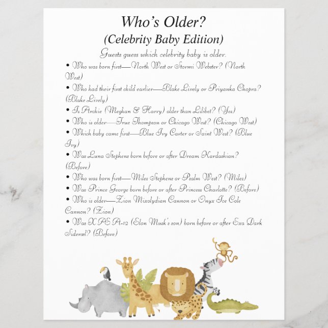 Jungle Safari Baby Shower Games Reklamblad (Framsidan)