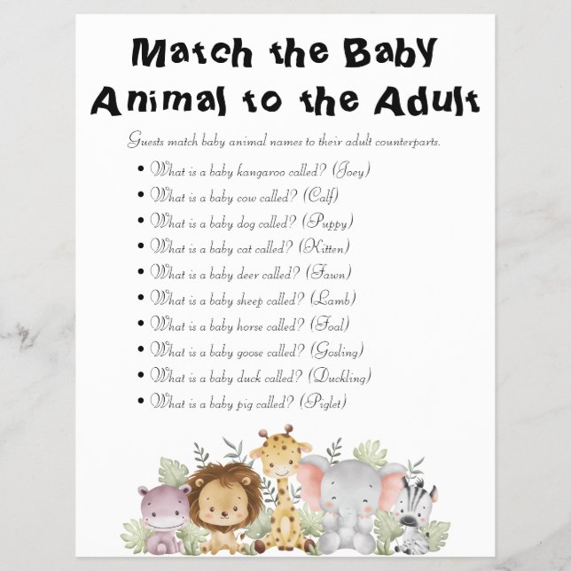 Jungle Safari Baby Shower Games Reklamblad (Framsidan)