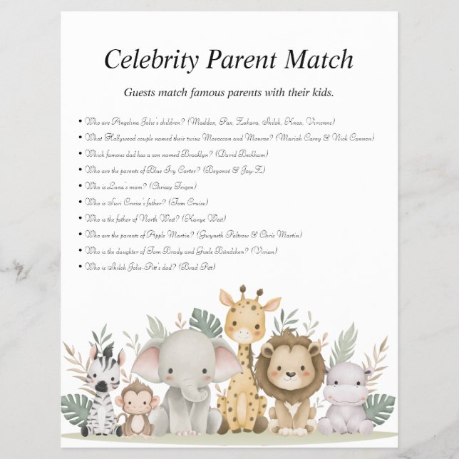 Jungle Safari Baby Shower Games Reklamblad (Framsidan)