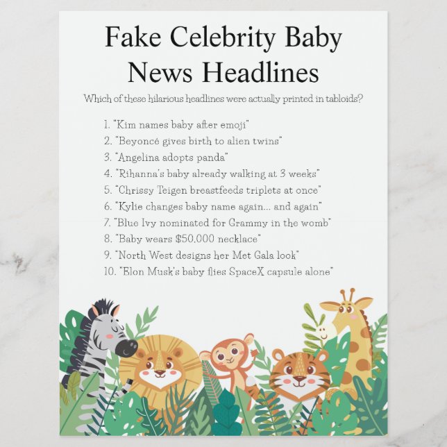 Jungle Safari Baby Shower Games Reklamblad (Framsidan)