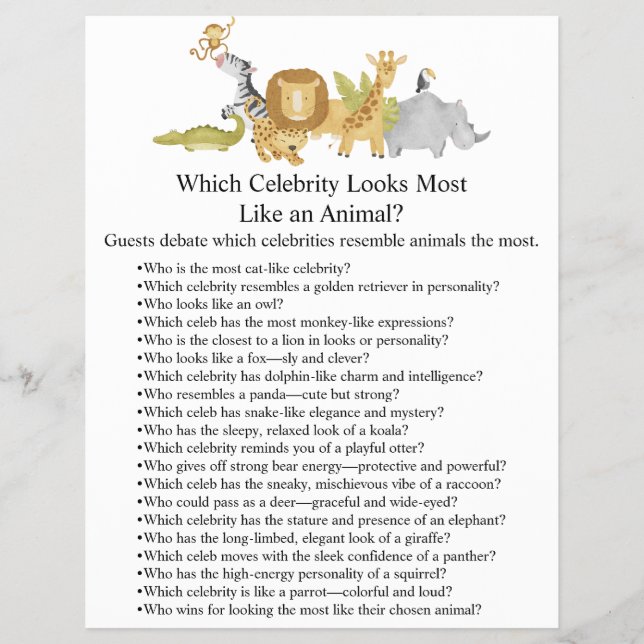 Jungle Safari Baby Shower Games Reklamblad (Framsidan)