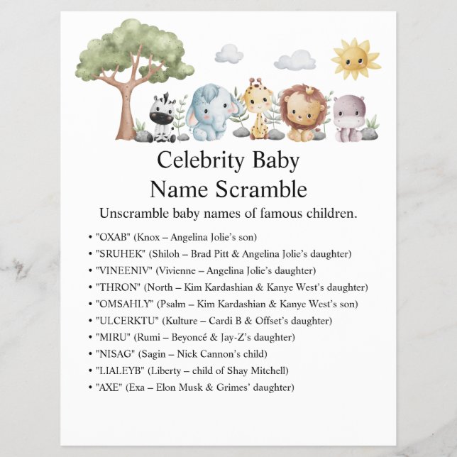 Jungle Safari Baby Shower Games Reklamblad (Framsidan)