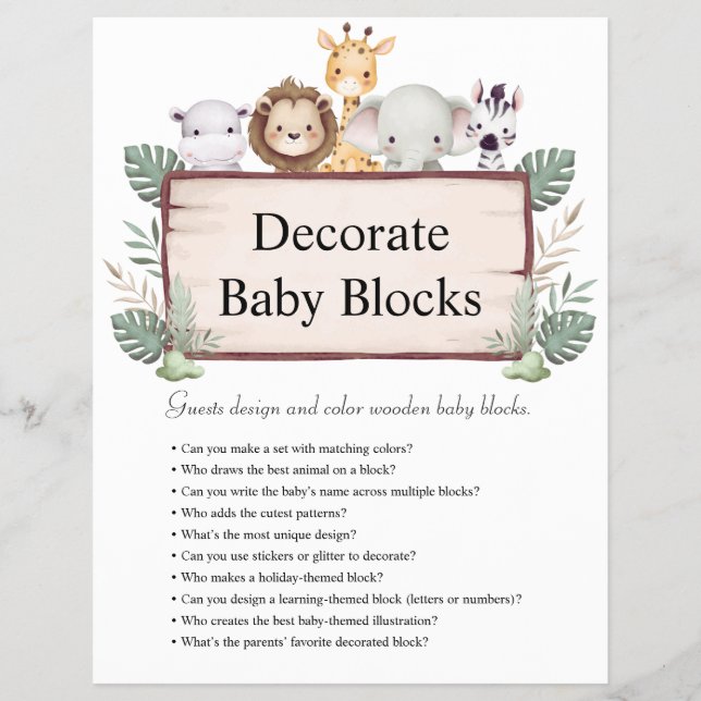 Jungle Safari Baby Shower Games Reklamblad (Framsidan)