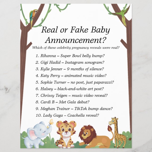Jungle Safari Baby Shower Games Reklamblad (Framsidan)