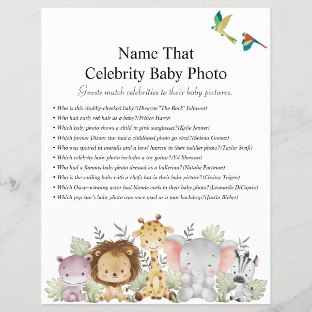 Jungle Safari Baby Shower Games Reklamblad (Framsidan)