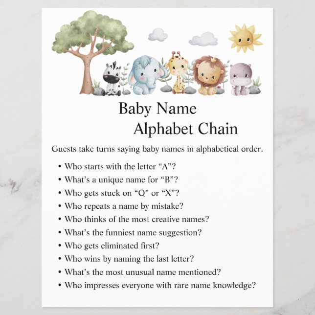 Jungle Safari Baby Shower Games Reklamblad (Framsidan)