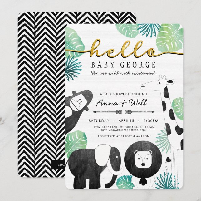 Jungle Safari Baby Shower-inbjudan Inbjudningar (Fram/baksida)