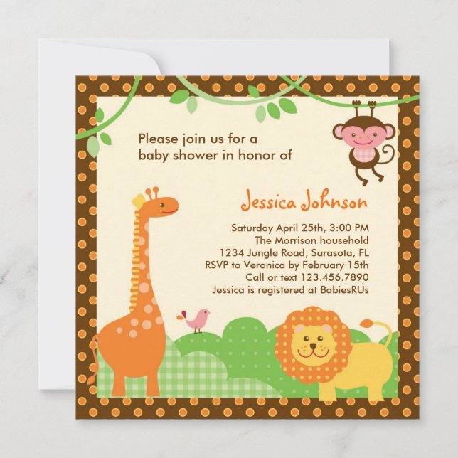 Jungle Safari Baby Shower-inbjudan Inbjudningar (Framsida)