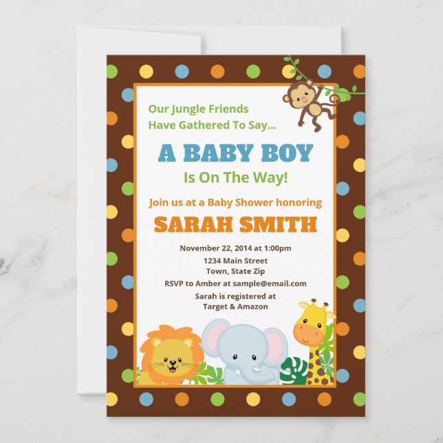 Jungle Safari Baby Shower-inbjudan till Pojke Inbjudningar (Framsida)