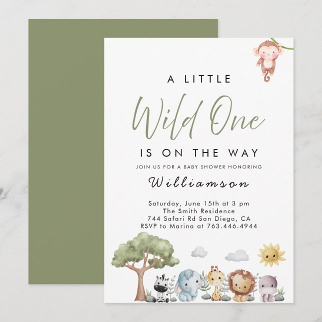 Jungle Safari Baby Shower Inbjudningar (Fram/baksida)