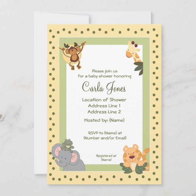 Jungle Safari Baby Shower-inbjudningar 5 x 7 storl Inbjudningar (Framsida)