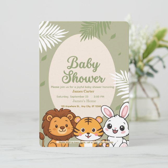 Jungle Safari Baby Shower Invitation Inbjudningar (Stående Fram)
