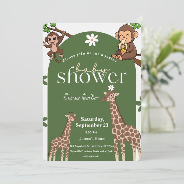Jungle Safari Baby Shower Invitation Inbjudningar (Stående Fram)