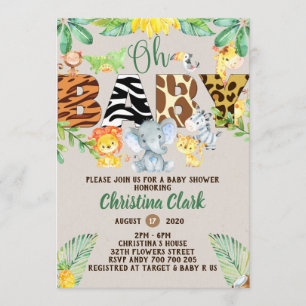 Jungle Safari Baby Shower Kön Neutral Inbjudningar