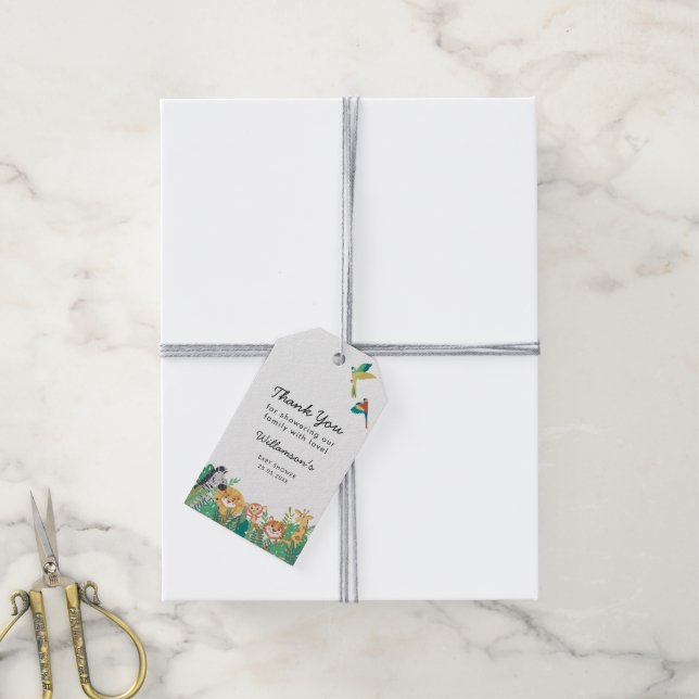 Jungle Safari Baby Shower Presentetikett (Med Snöre)