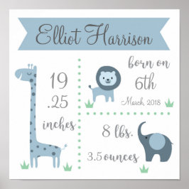 Jungle Safari Baby Stats Poster