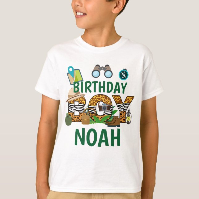 Jungle Safari Birthday Boy T Shirt (Framsida)