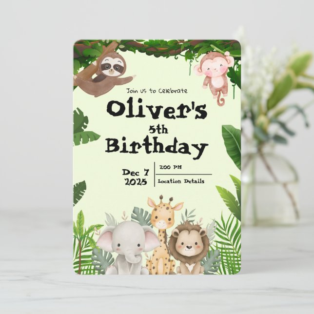 Jungle Safari Birthday Invitation Inbjudningar (Stående Fram)