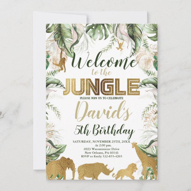 Jungle Safari Birthday, vilken ålder som helst, ju Inbjudningar (Framsida)