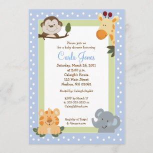 Jungle Safari Blue 5x7-inbjudningar till babyskor Inbjudningar