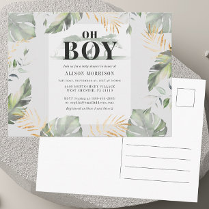 Jungle Safari Botanical Boy Giraffe Baby Shower Inbjudan Vykort