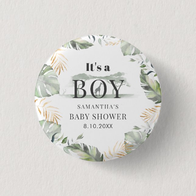 Jungle Safari Botanical Boy Shower Knapp (Framsida)