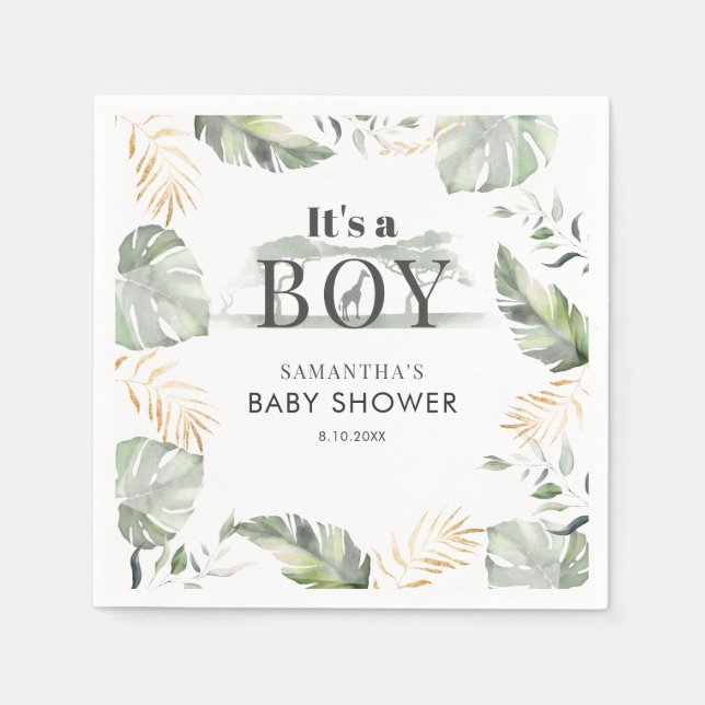 Jungle Safari Botanical Boy Shower Papper Pappersservett (Framsidan)