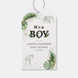 Jungle Safari Botanical Boy Shower Presentetikett