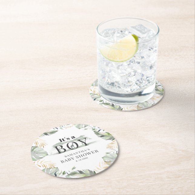 Jungle Safari Botanical Boy Shower Underlägg Papper Rund (Insitu)