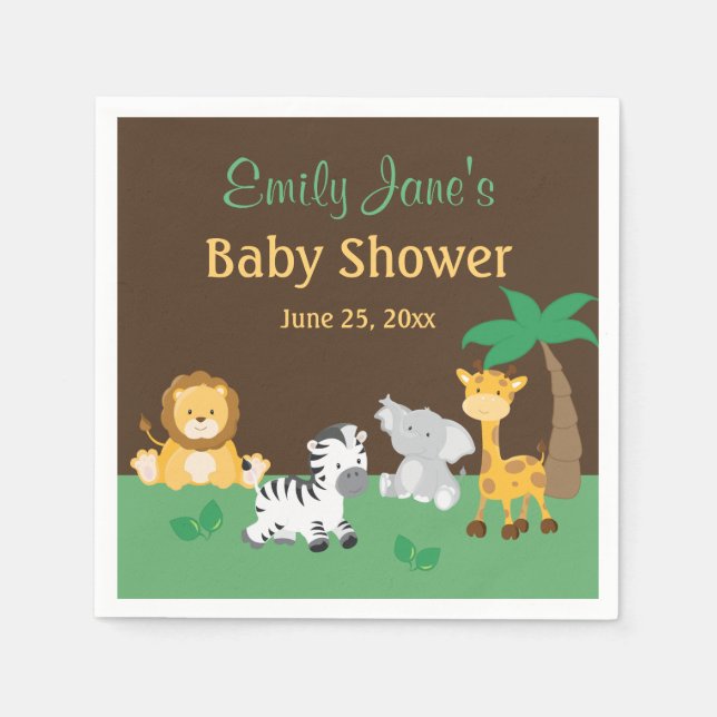 Jungle Safari Boy Baby Shower Napkins Pappersservett (Framsidan)