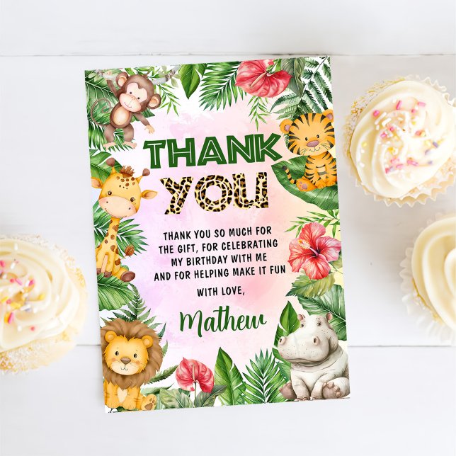 Jungle Safari Boy Födelsedagsfest Tack Kort (Skapare uppladdad)