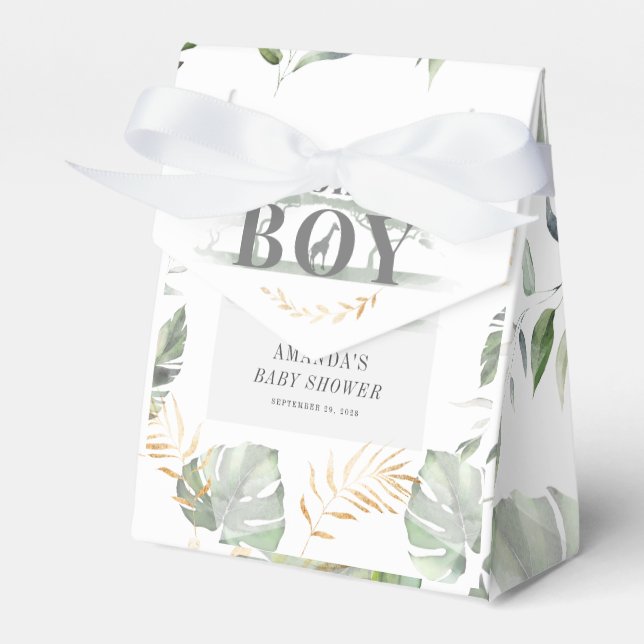 Jungle Safari Boy Giraffe Botanical Baby Shower Presentaskar (Framsidan Sidan)