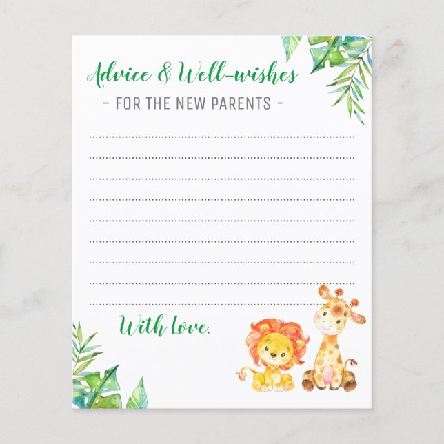 Jungle Safari Boy Shower New Parents Advice-kort (Framsida)