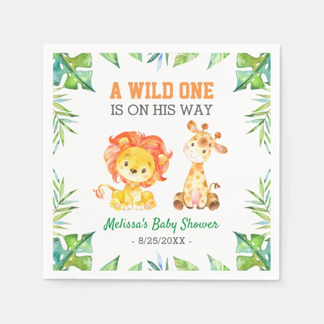 Jungle Safari Boy Vild One Baby Shower Sprinkle Pappersservett (Framsidan)