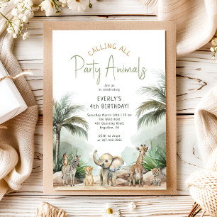 Jungle Safari "Calling All Party Animals" Birthday Inbjudningar