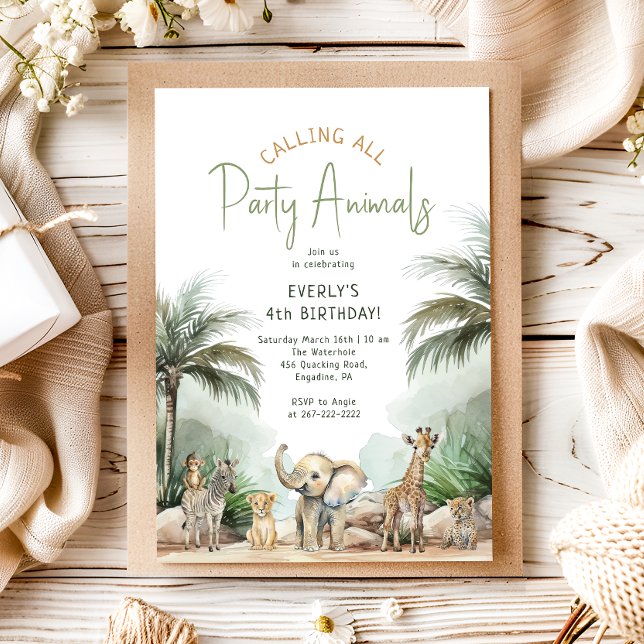 Jungle Safari "Calling All Party Animals" Birthday Inbjudningar (Skapare uppladdad)