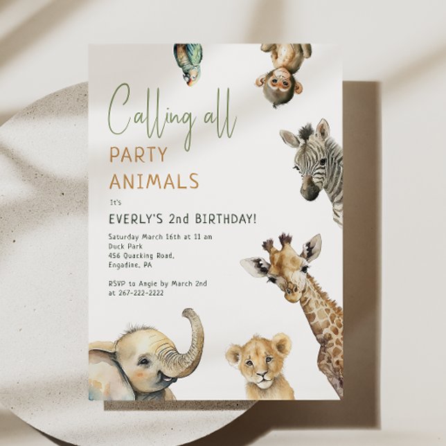 Jungle Safari "Calling all Party Animals" Birthday Inbjudningar (Skapare uppladdad)