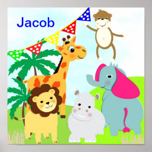 Jungle Safari Cute Animals Personlig Bild Poster