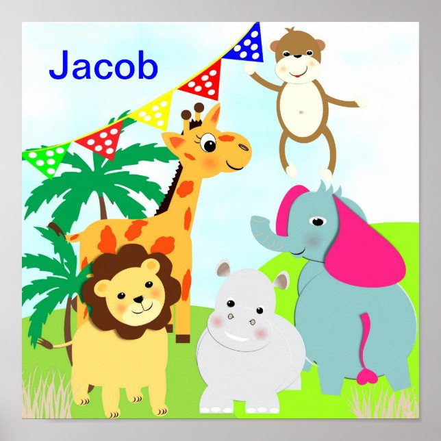 Jungle Safari Cute Animals Personlig Bild Poster (Framsidan)