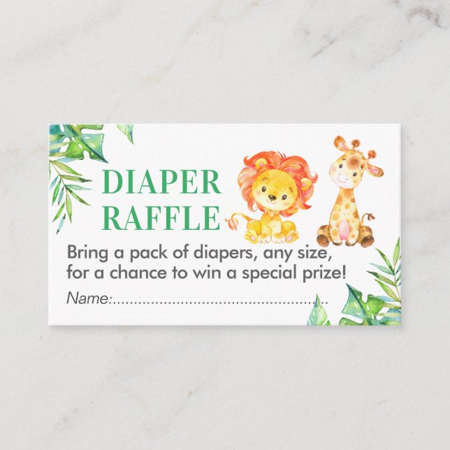 Jungle Safari Diaper Raffle Biljett Baby Shower Bo Tilläggskort (Framsida)