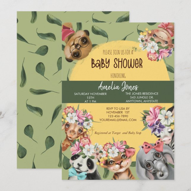 Jungle Safari Djur Baby Shower Inbjudan Postca (Fram/baksida)