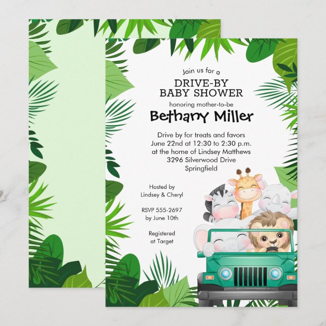 Jungle Safari Drive by Baby Shower-inbjudningar (Fram/baksida)